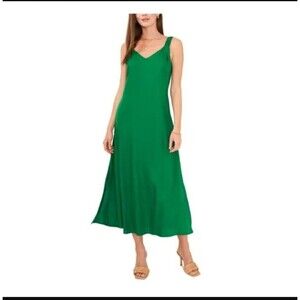 VINCE CAMUTO Womens Sz XL Green Slitted V-Neck Ruched Tank Midi Maxi Dress